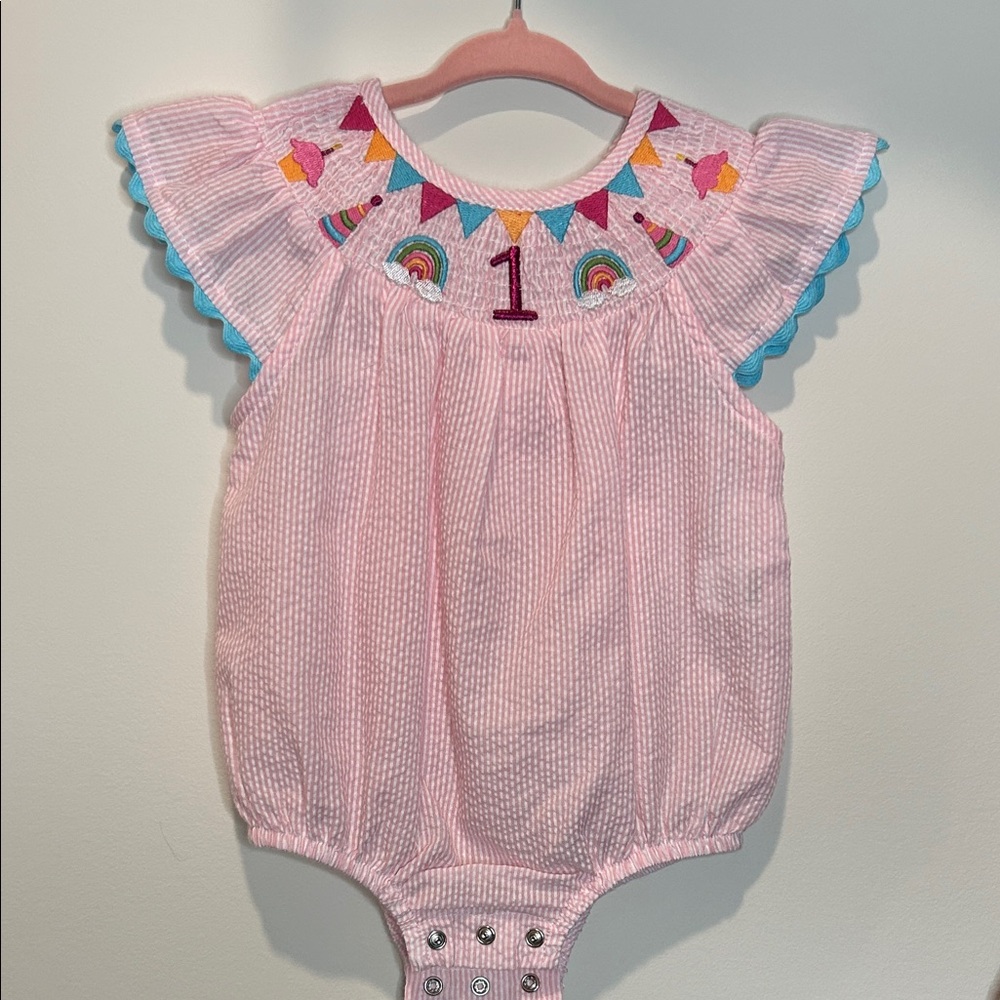 Mud Pie Smocked 1st Birthday Bubble